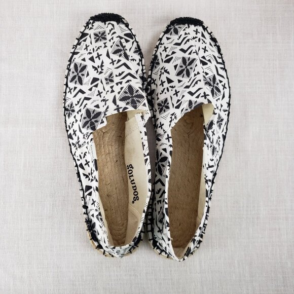 Soludos Dali Espadrille Ivory Black Printed Canvas Shoe Size 45 US Mens 11-11.5 - Picture 8 of 9